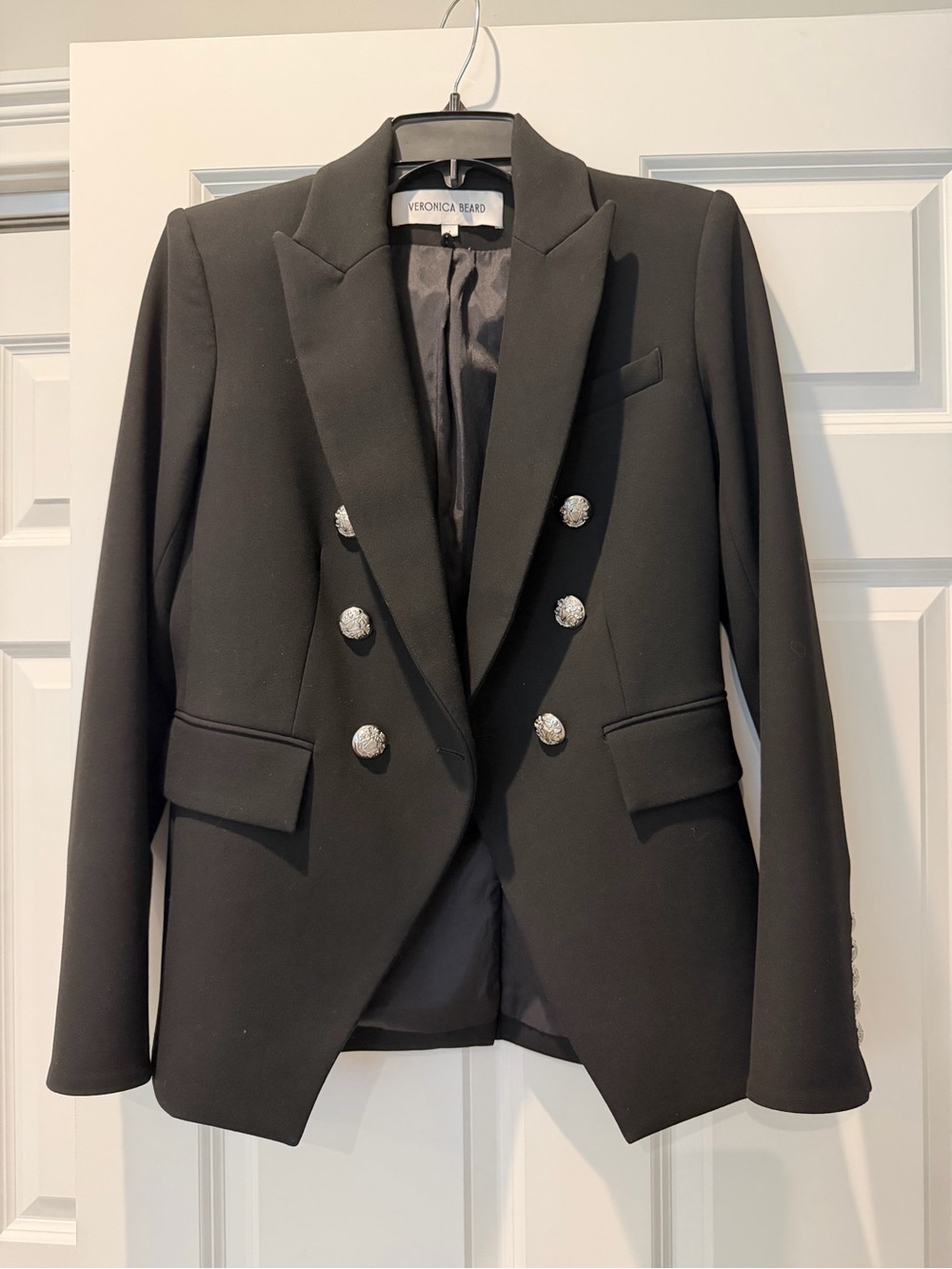 Veronica Beard Black Double-Breasted Blazer with Silver Buttons